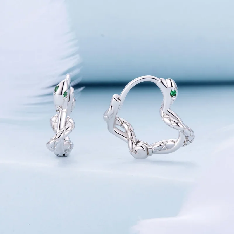 (image for) Pandora Style Heart-Shaped Spirit Snake Hoop Earrings - BSE911 - View 2