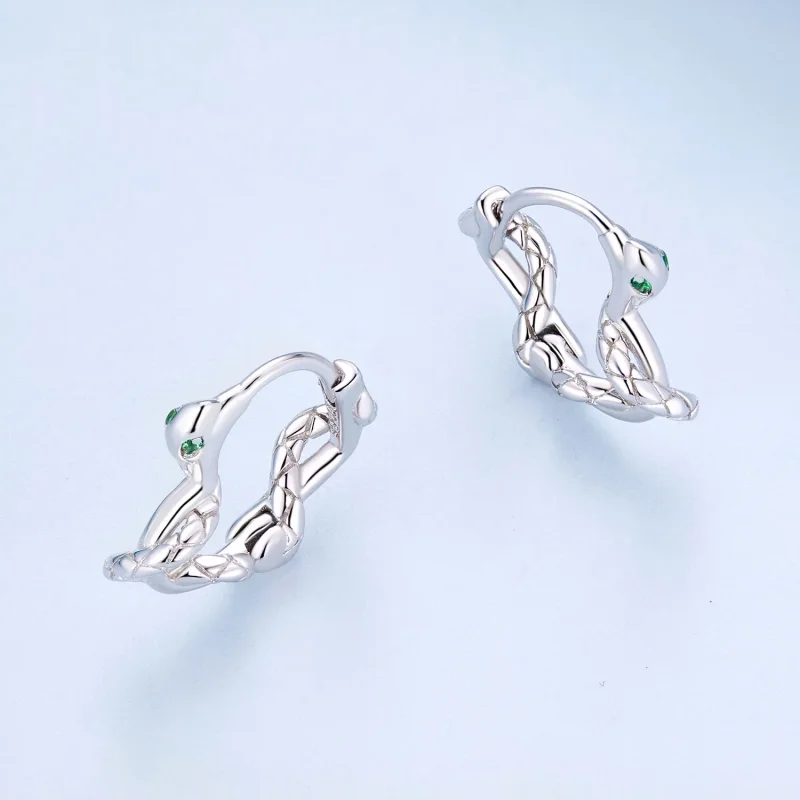 (image for) Pandora Style Heart-Shaped Spirit Snake Hoop Earrings - BSE911 - View 3