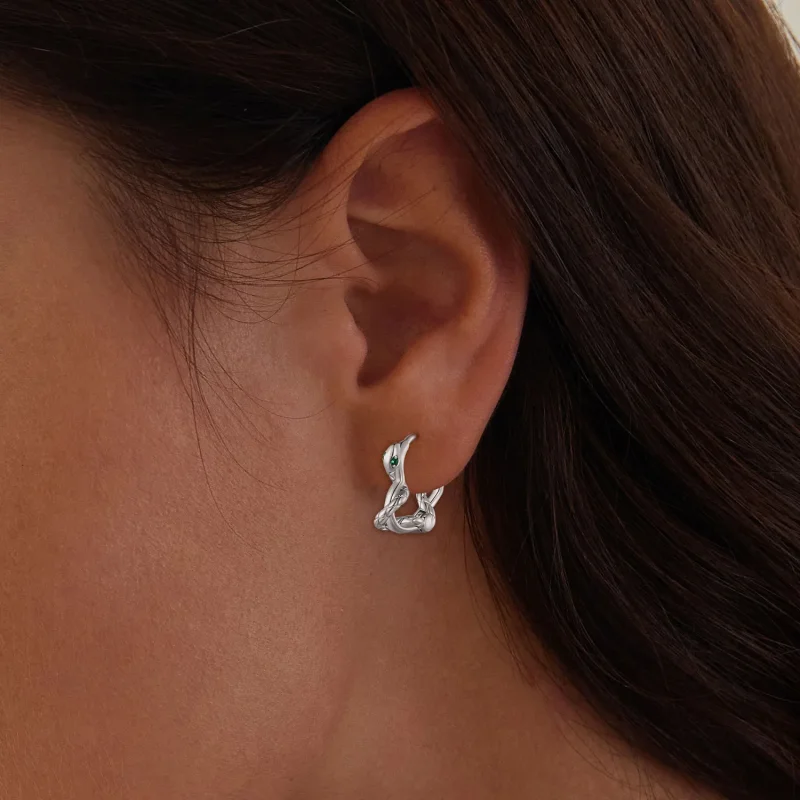 (image for) Pandora Style Heart-Shaped Spirit Snake Hoop Earrings - BSE911 - View 5