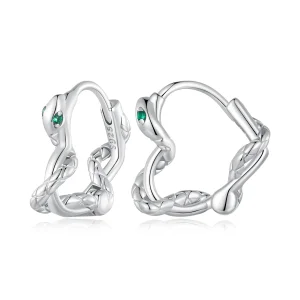 (image for) Pandora Style Heart-Shaped Spirit Snake Hoop Earrings - BSE911