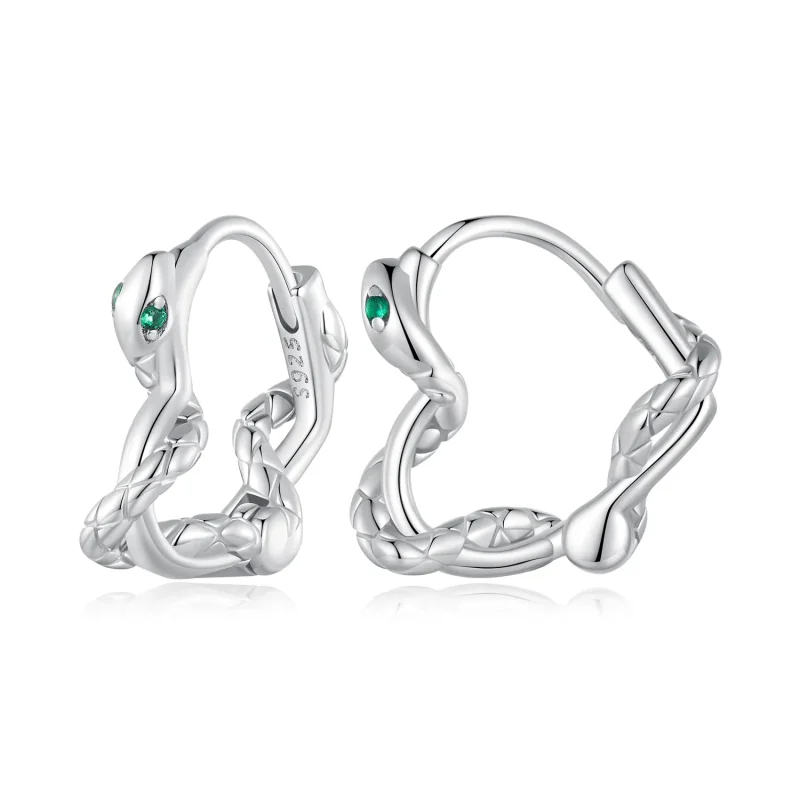 (image for) Pandora Style Heart-Shaped Spirit Snake Hoop Earrings - BSE911 - Product Image
