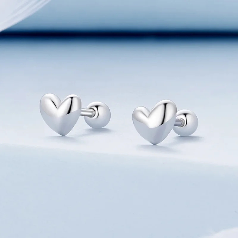 (image for) Pandora Style Heart-Shaped Stud Earrings - BSE886 - View 2