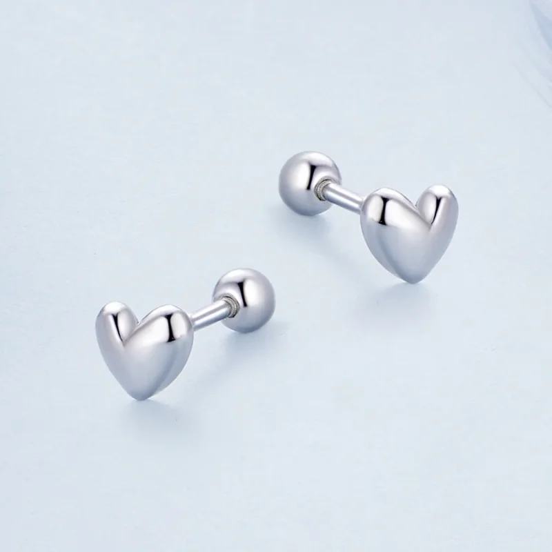 (image for) Pandora Style Heart-Shaped Stud Earrings - BSE886 - View 3
