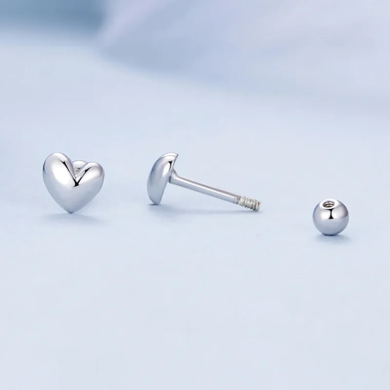 (image for) Pandora Style Heart-Shaped Stud Earrings - BSE886 - View 4