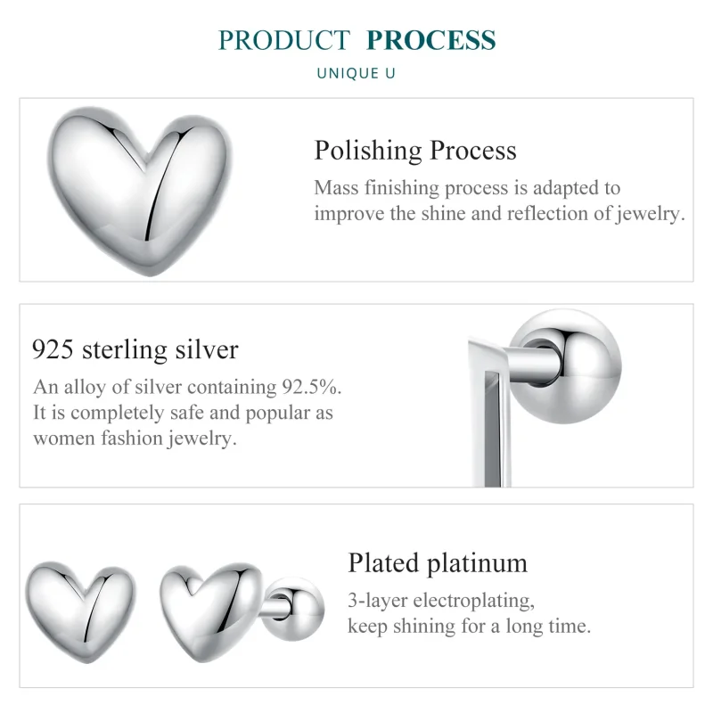 (image for) Pandora Style Heart-Shaped Stud Earrings - BSE886 - View 6