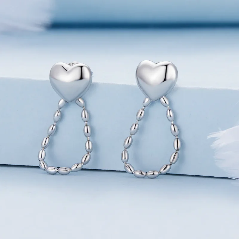 (image for) Pandora Style Heart-Shaped Tassels Dangle Earrings - BSE825 - View 2