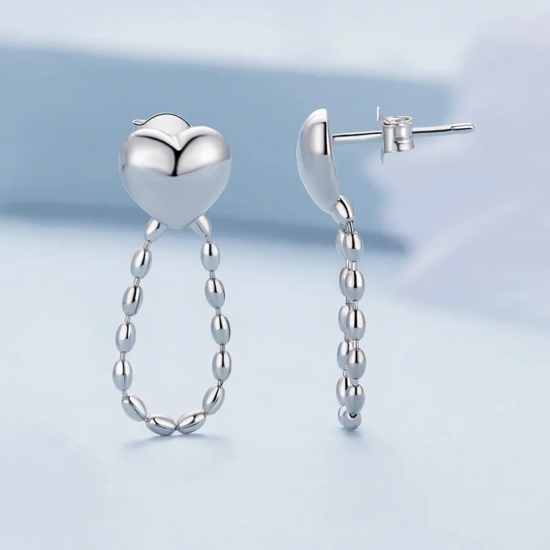 (image for) Pandora Style Heart-Shaped Tassels Dangle Earrings - BSE825 - View 3