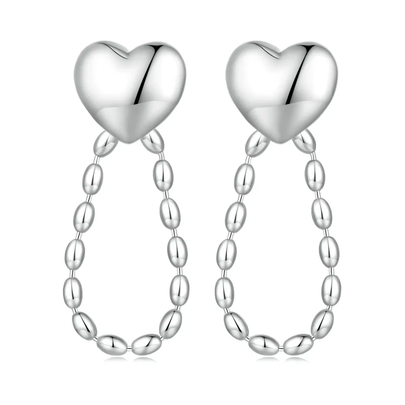 (image for) Pandora Style Heart-Shaped Tassels Dangle Earrings - BSE825 - Product Image