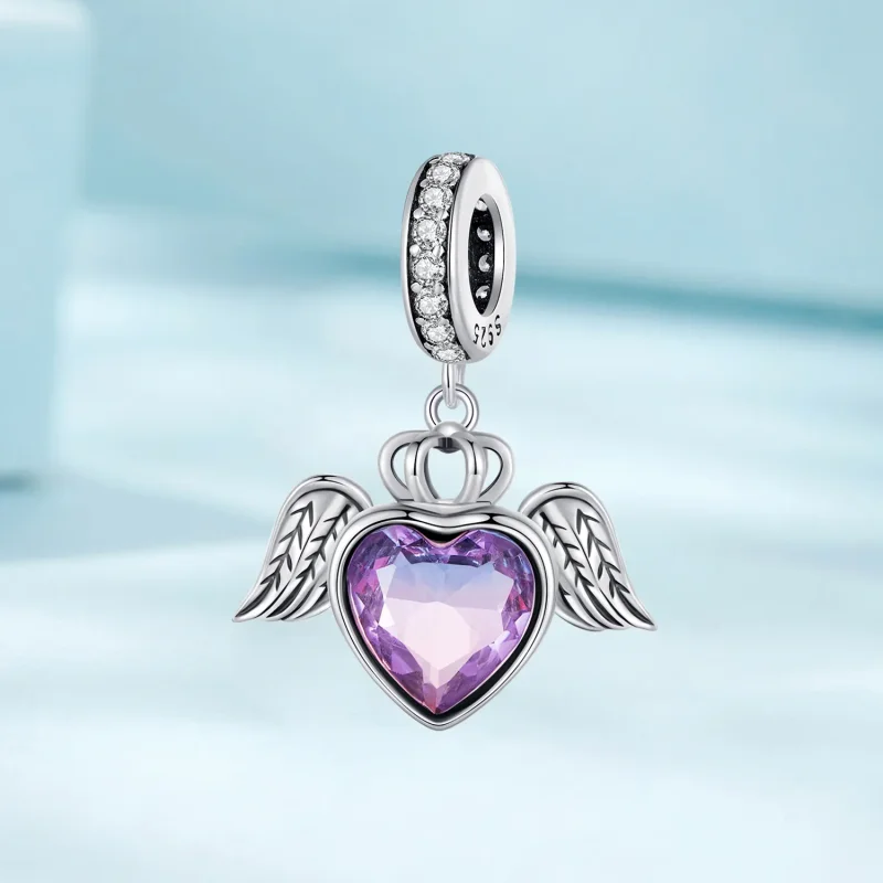 (image for) Pandora Style Heart Shaped Wings Dangle - SCC2587 - View 2