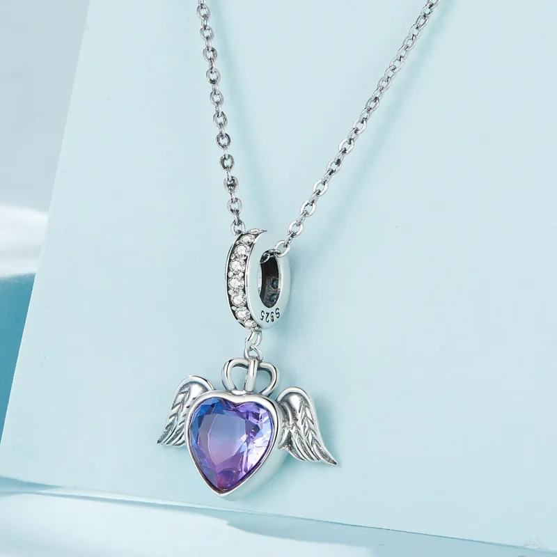(image for) Pandora Style Heart Shaped Wings Dangle - SCC2587 - View 3