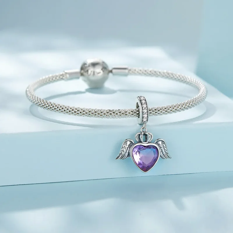 (image for) Pandora Style Heart Shaped Wings Dangle - SCC2587 - View 4