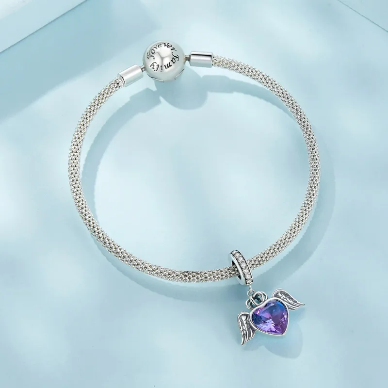 (image for) Pandora Style Heart Shaped Wings Dangle - SCC2587 - View 6