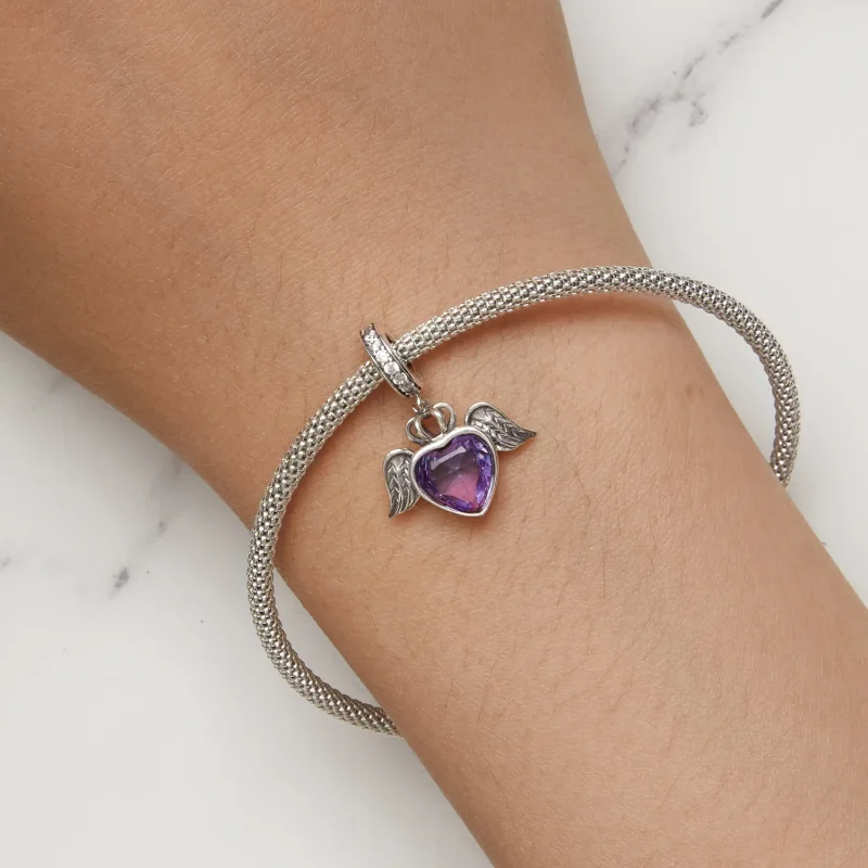 (image for) Pandora Style Heart Shaped Wings Dangle - SCC2587 - View 8