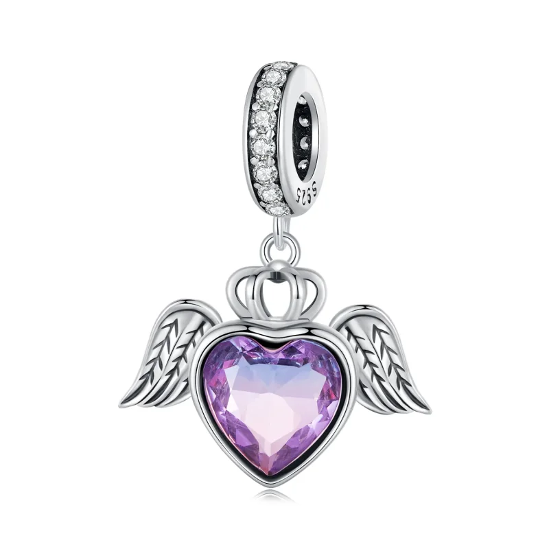 (image for) Pandora Style Heart Shaped Wings Dangle - SCC2587 - Product Image