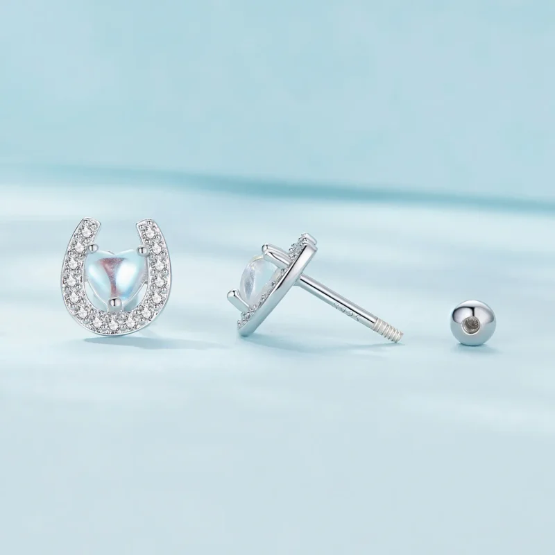 (image for) Pandora-style Horseshoe Round Ear Plugs Studs Earrings - SCE1612 - View 4