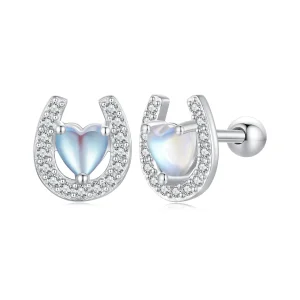 (image for) Pandora-style Horseshoe Round Ear Plugs Studs Earrings - SCE1612