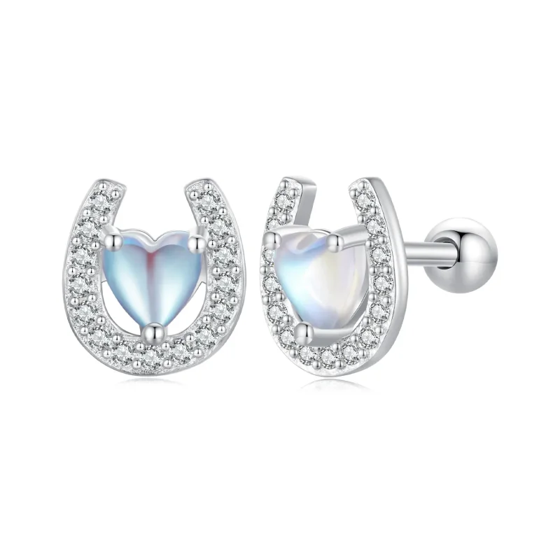(image for) Pandora-style Horseshoe Round Ear Plugs Studs Earrings - SCE1612 - Product Image