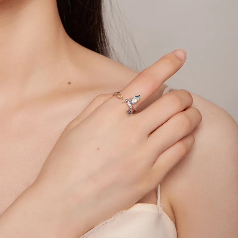 (image for) Pandora Style Hummingbird Open Ring - BSR391 - View 5