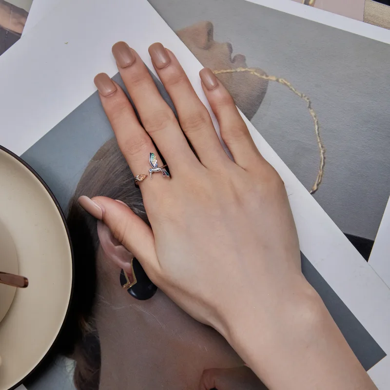 (image for) Pandora Style Hummingbird Open Ring - BSR391 - View 6