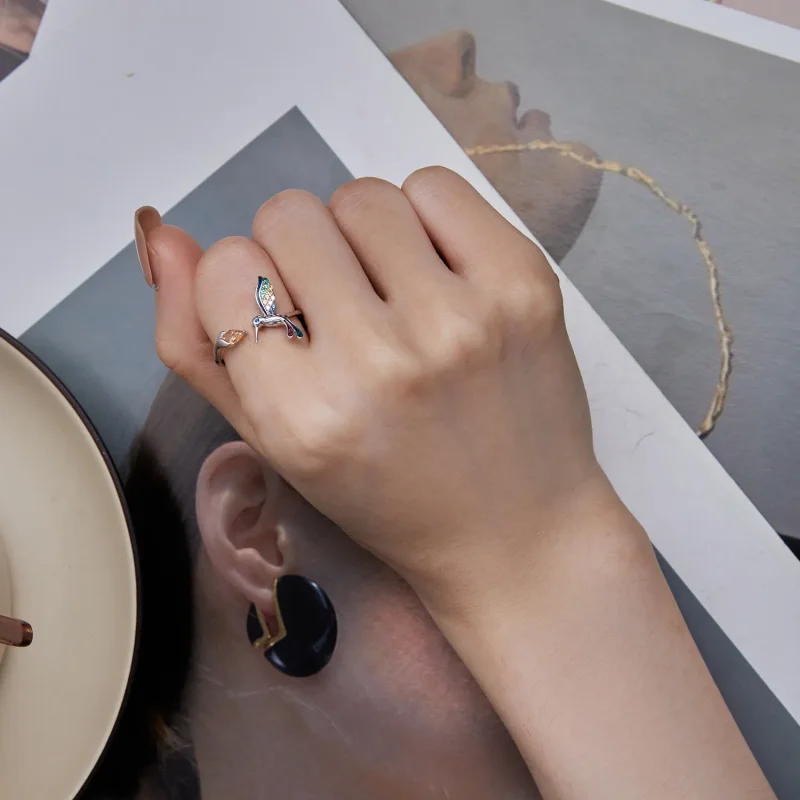 (image for) Pandora Style Hummingbird Open Ring - BSR391 - View 7