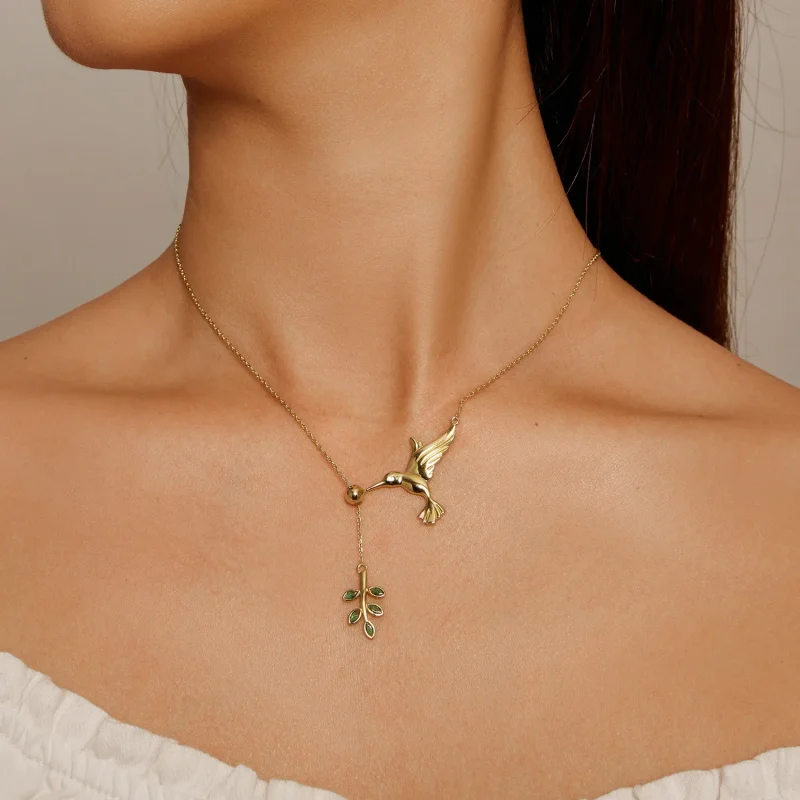 (image for) Pandora Style Hummingbird's Greetings-925 Silver Necklace - SCN217-B - View 4