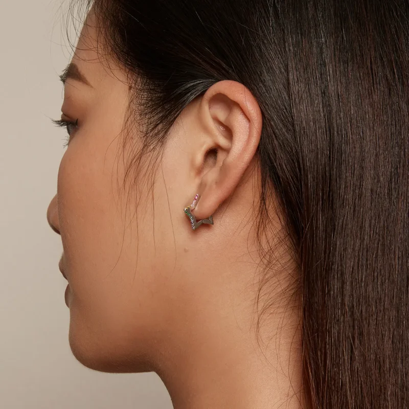 (image for) Pandora Style Iridescent Stars Hoop Earrings - SCE1627 - View 6