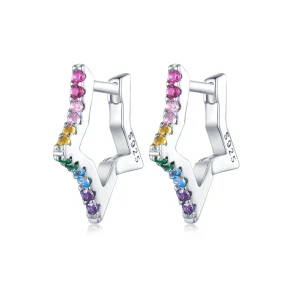 (image for) Pandora Style Iridescent Stars Hoop Earrings - SCE1627