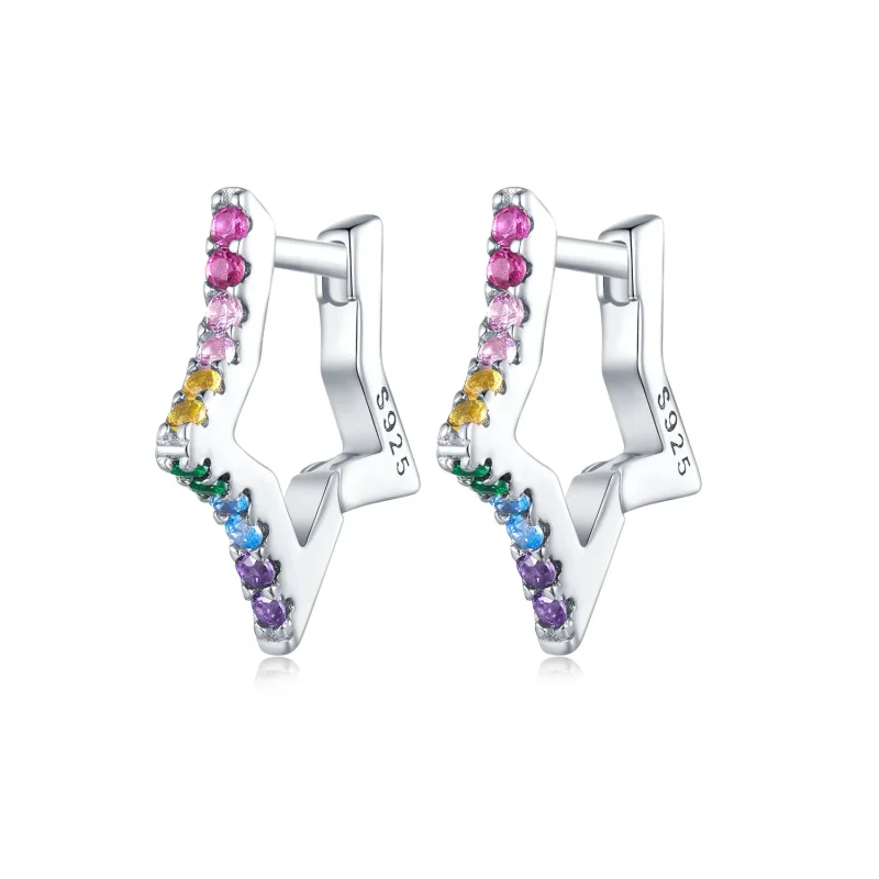 (image for) Pandora Style Iridescent Stars Hoop Earrings - SCE1627 - Product Image
