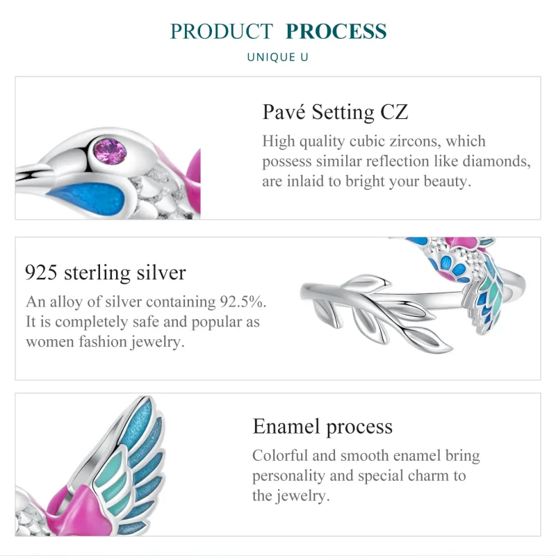 (image for) Pandora Style Kingfisher Open Ring - BSR483-E - View 5