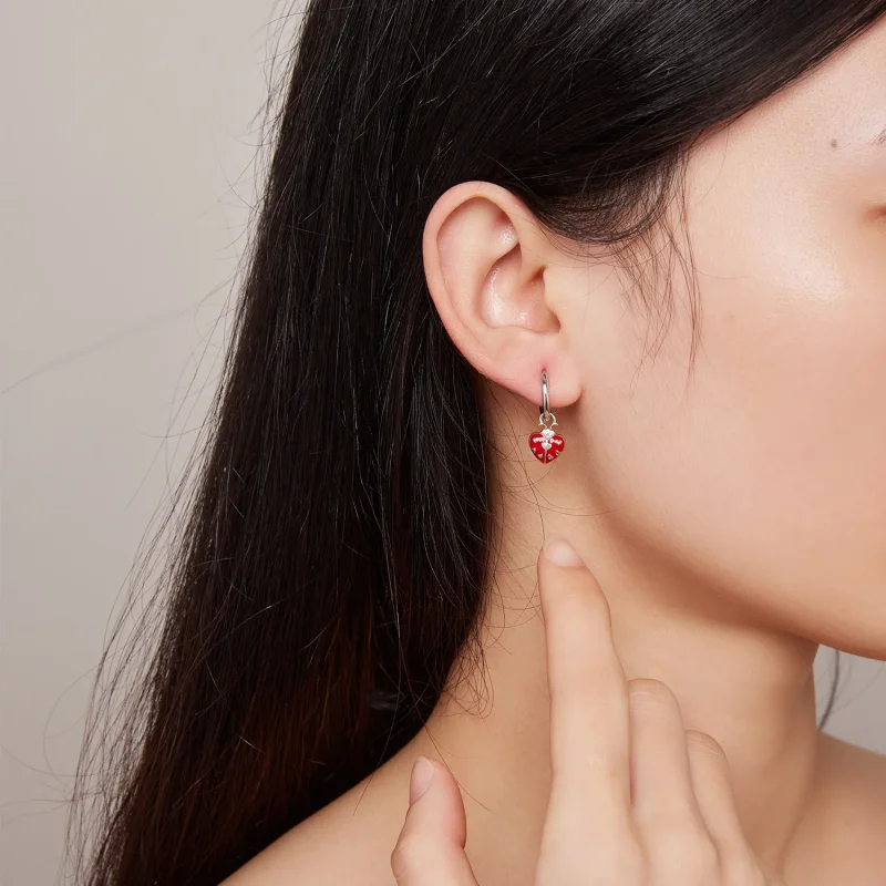 (image for) Pandora Style Ladybug Hoop Earrings - SCE1573 - View 6