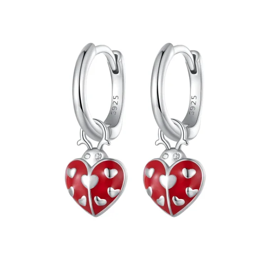 (image for) Pandora Style Ladybug Hoop Earrings - SCE1573