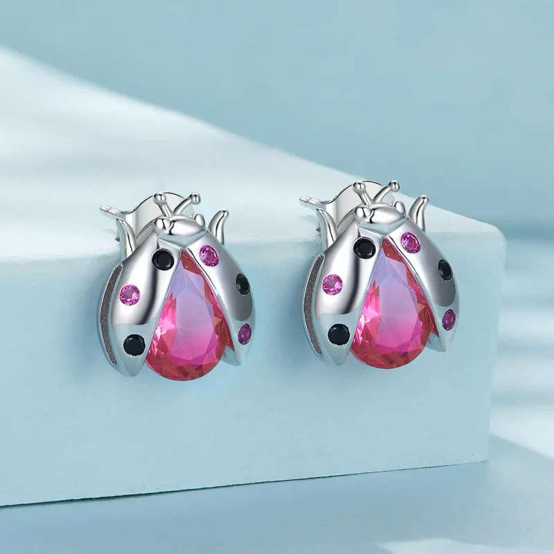 (image for) Pandora Style Ladybug Studs Earrings - SCE1634 - View 2