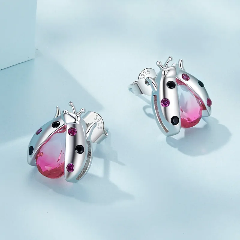 (image for) Pandora Style Ladybug Studs Earrings - SCE1634 - View 3