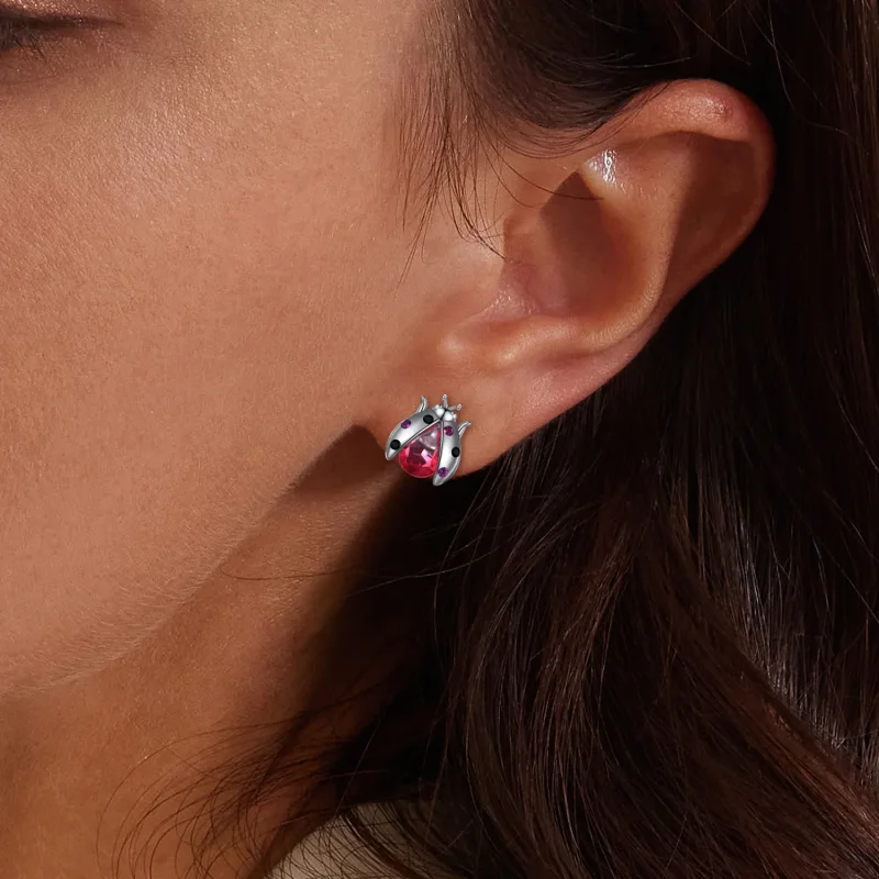 (image for) Pandora Style Ladybug Studs Earrings - SCE1634 - View 9