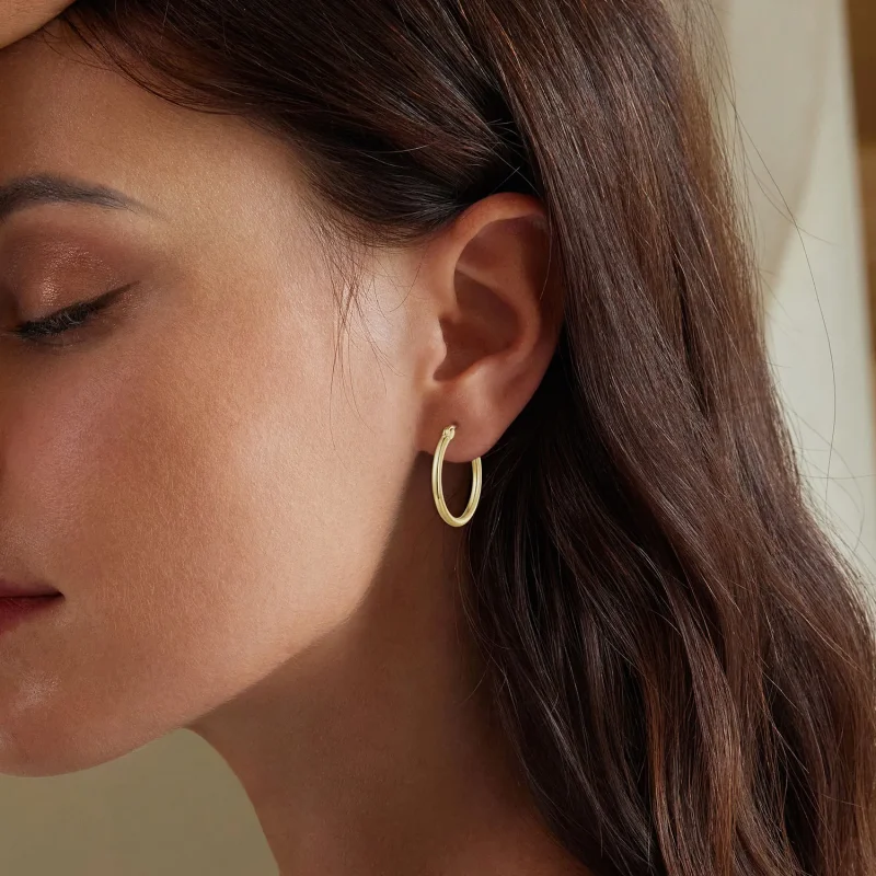 (image for) Pandora Style Large Hoop Plain Silver Hoop Earrings - SCE1608-LB - View 3