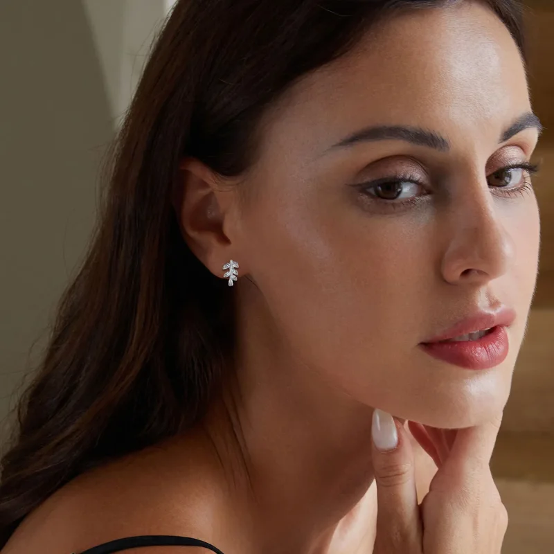 (image for) Pandora-style Leaf Hoop Earrings - SCE1660 - View 6