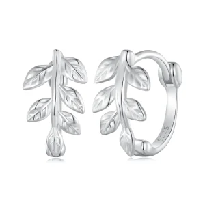 (image for) Pandora-style Leaf Hoop Earrings - SCE1660