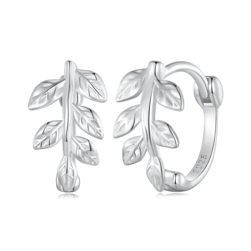 (image for) Pandora-style Leaf Hoop Earrings - SCE1660 - Product Image