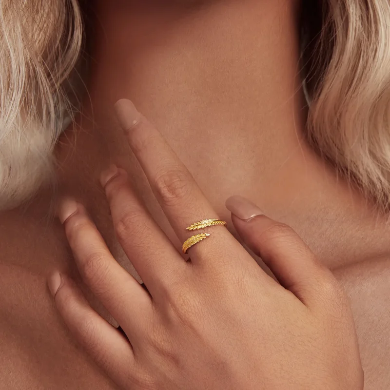 (image for) Pandora Style Leaves Open Ring - BSR485-E - View 4