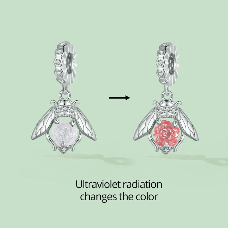 (image for) Pandora Style Light Sensitive Bee Rose Dangle - SCC2598 - View 2