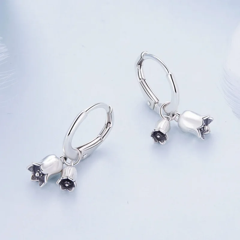 (image for) Pandora Style Lily of The Valley Hoop Earrings - BSE909 - View 3