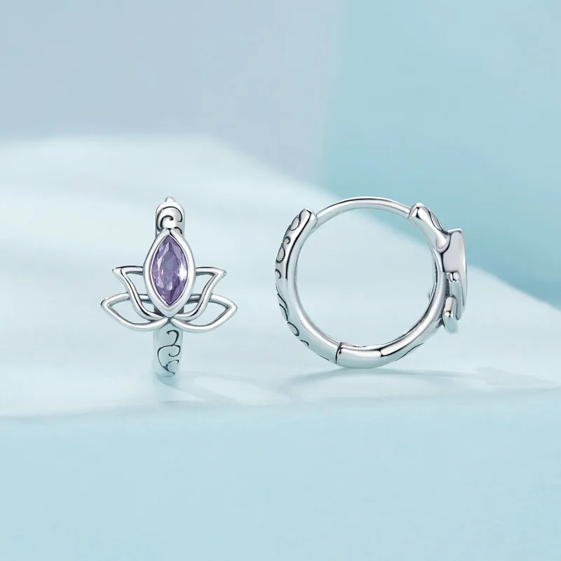 (image for) Pandora Style Lotus Hoop Earrings - SCE1648 - View 2