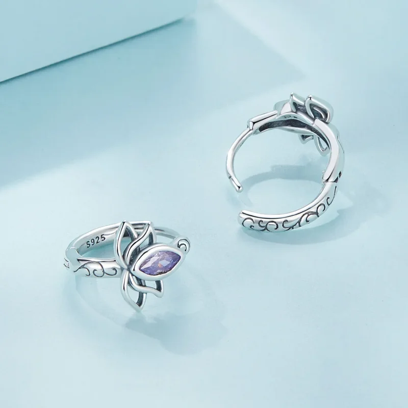 (image for) Pandora Style Lotus Hoop Earrings - SCE1648 - View 4