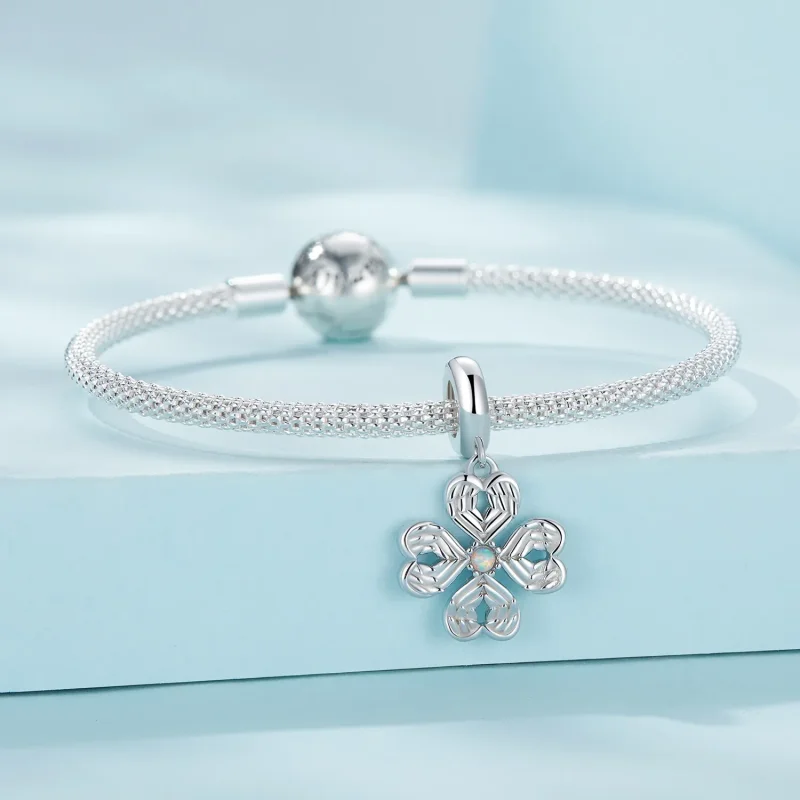 (image for) Pandora Style Lucky Four Leaf Clover Dangle - SCC2484 - View 3