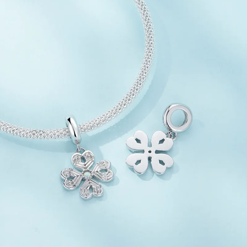 (image for) Pandora Style Lucky Four Leaf Clover Dangle - SCC2484 - View 4