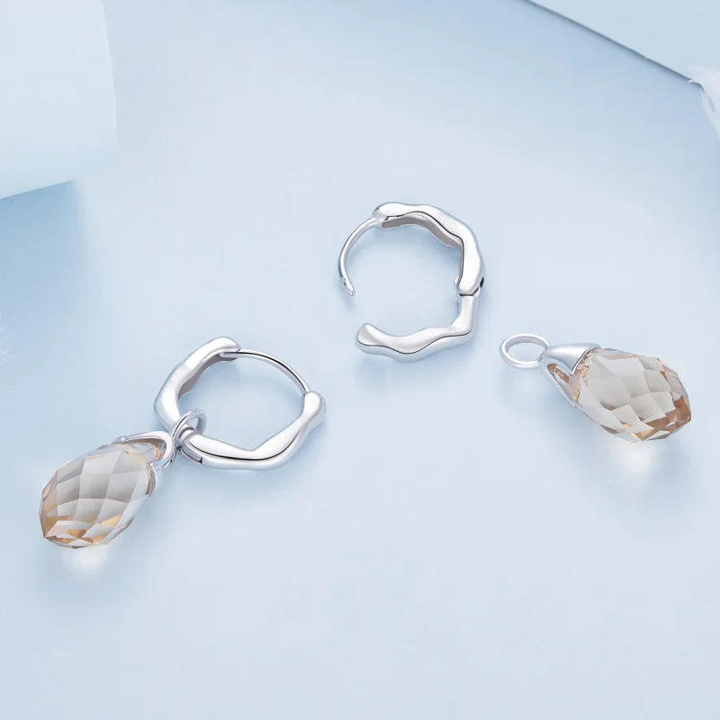 (image for) Pandora Style Luxurious Water Drop Hoop Earrings - BSE814 - View 4