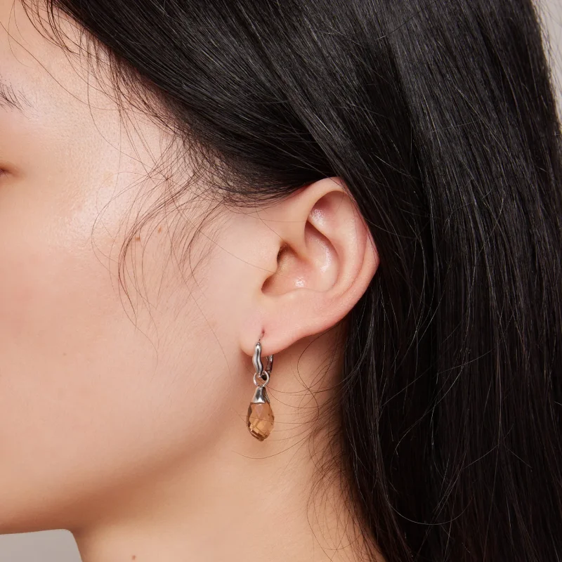 (image for) Pandora Style Luxurious Water Drop Hoop Earrings - BSE814 - View 7