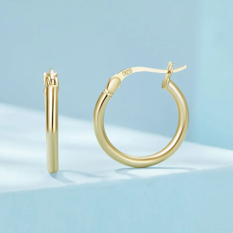 (image for) Pandora Style Medium Hoop Plain Silver Hoop Earrings - SCE1608-MB - View 2