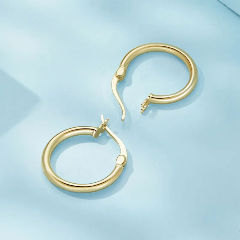 (image for) Pandora Style Medium Hoop Plain Silver Hoop Earrings - SCE1608-MB - View 4