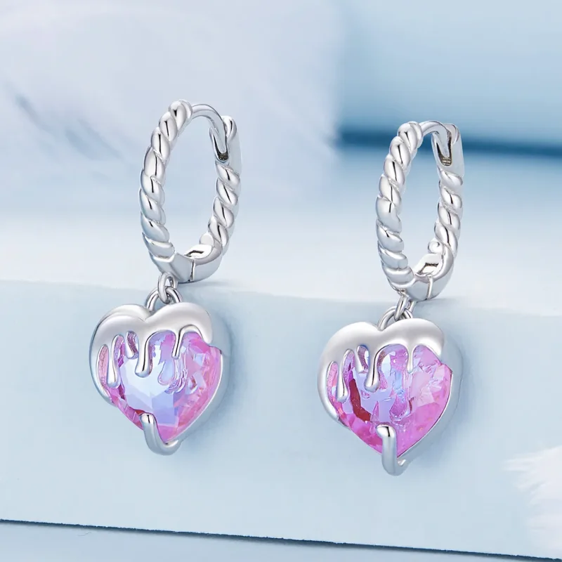 (image for) Pandora Style Melting Heart Hoop Earrings - BSE833 - View 2